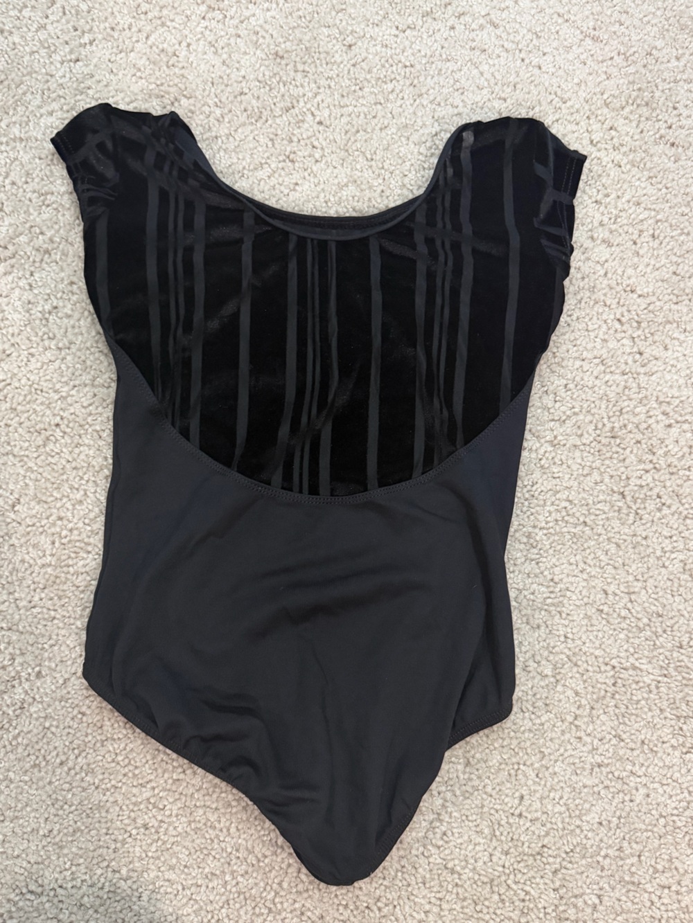 Motionwear Black Velvet-Stripe Cap Sleeve Leotard